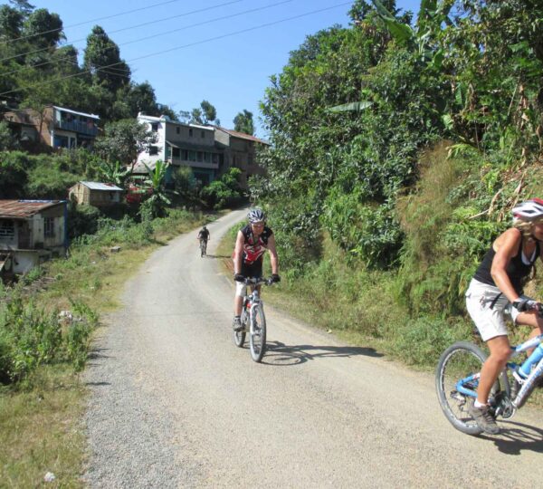 Cycling through local villages in Kathmandu Valley Nepal