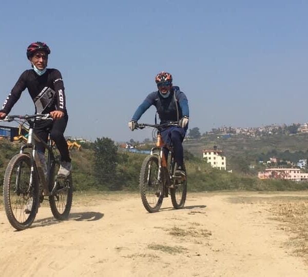 Cycling to Kopan Monastery Kathmandu Nepal